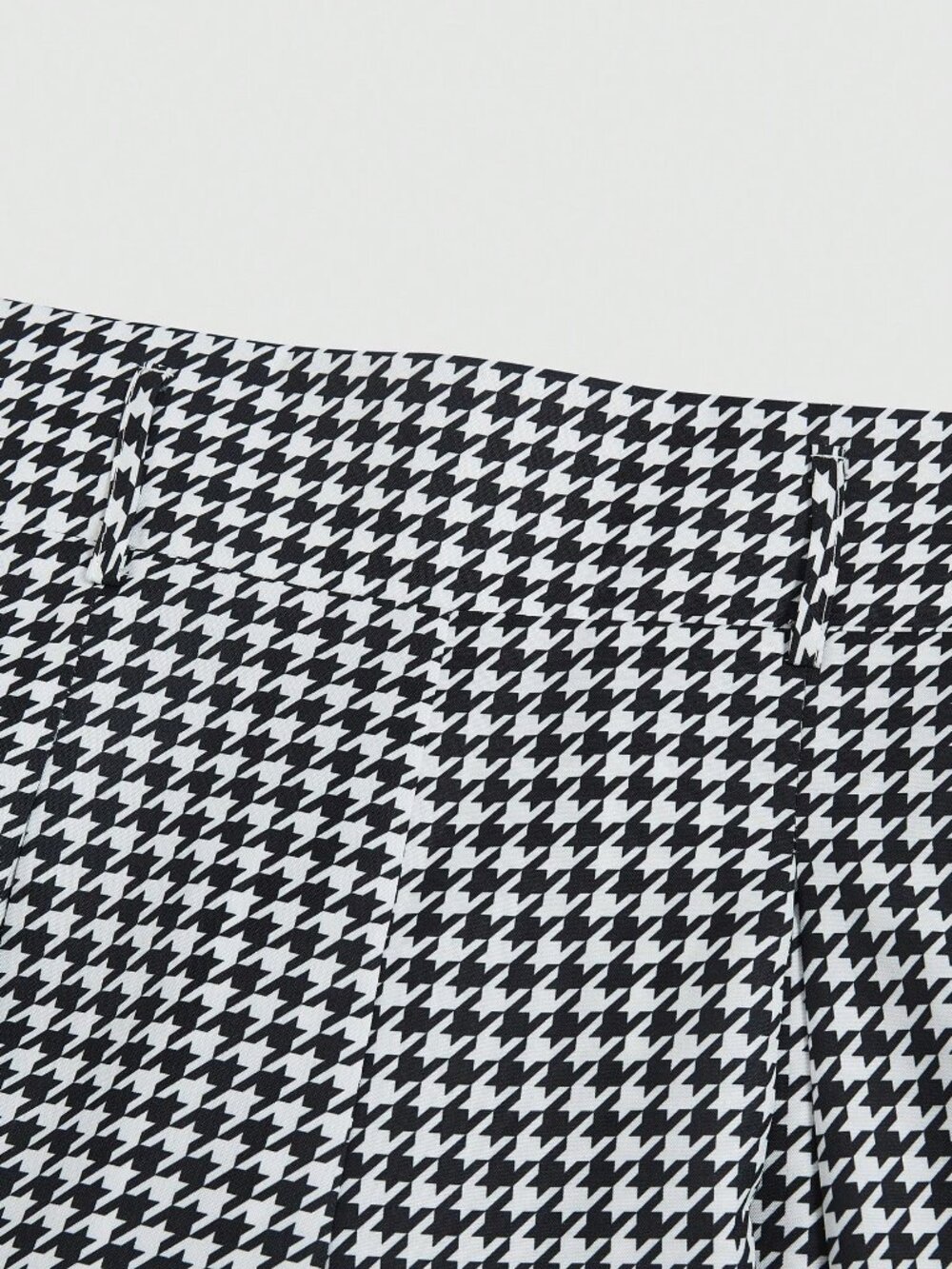 Black And White Casual Women's Houndstooth Mid-Waist Wide Leg Trousers - Picture 7 of 7